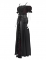 Black and Red Gothic Off-the-Shoulder Beaded Lace Applique Long Party Ball Gown