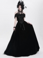 Black Gothic Vintage Lace Spliced Velvet Halter Long Party Dress