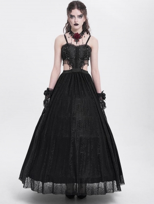 Black Gothic Sexy Hollow Out Beaded Tassel Maxi Party Dress