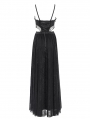 Black Gothic Sexy Hollow Out Beaded Tassel Maxi Party Dress