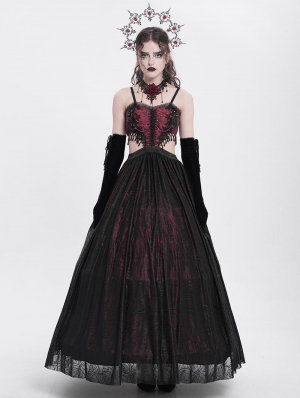 Red and Black Gothic Sexy Hollow Out Beaded Tassel Maxi Party Dress