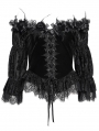 Black Gothic Off-Shoulder Flower Feather Velvet Top for Women