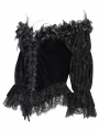 Black Gothic Off-Shoulder Flower Feather Velvet Top for Women