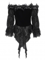 Black Gothic Off-Shoulder Flower Feather Velvet Top for Women