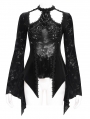 Black Gothic Cutout Floral Print Bell Sleeve Top for Women