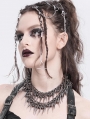 Silver Gothic Punk Spiked Rivet Double Layered Necklace