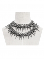 Silver Gothic Punk Spiked Rivet Double Layered Necklace