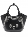 Black Gothic Punk Skull Studded Top Handle Faux Leather Bag