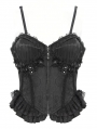 Black Gothic Lace Applique Ruffle Overbust Corset Top for Women