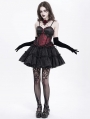 Red Gothic Lace Applique Ruffle Overbust Corset Top for Women