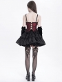 Red Gothic Lace Applique Ruffle Overbust Corset Top for Women