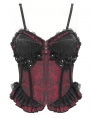 Red Gothic Lace Applique Ruffle Overbust Corset Top for Women