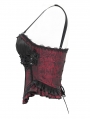 Red Gothic Lace Applique Ruffle Overbust Corset Top for Women