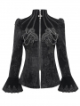 Black Gothic Velvet Retro Pattern Lace Applique Fitted Jacket for Women