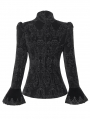 Black Gothic Velvet Retro Pattern Lace Applique Fitted Jacket for Women