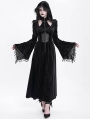 Black Gothic Velvet Hollow Out Flared Sleeve Hooded Long Coat for Women