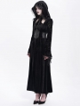 Black Gothic Velvet Hollow Out Flared Sleeve Hooded Long Coat for Women