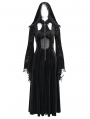 Black Gothic Velvet Hollow Out Flared Sleeve Hooded Long Coat for Women