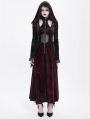 Red Gothic Velvet Hollow Out Flared Sleeve Hooded Long Coat for Women