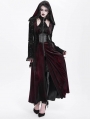 Red Gothic Velvet Hollow Out Flared Sleeve Hooded Long Coat for Women