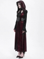 Red Gothic Velvet Hollow Out Flared Sleeve Hooded Long Coat for Women