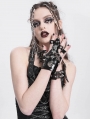 Black Gothic Punk Skull Spike Studded Finger Gloves for Women