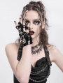 Black Gothic Punk Skull Spike Studded Finger Gloves for Women