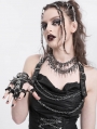 Black Gothic Punk Skull Spike Studded Finger Gloves for Women