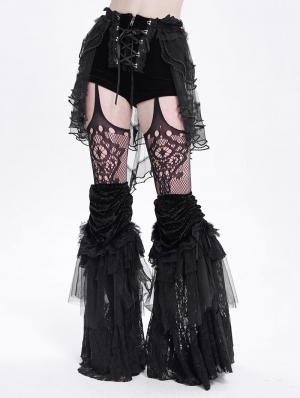 Black Gothic Beaded Mesh Frilly Hot Pants for Women