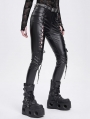 Black Gothic Punk Hollow Out Lace-Up Synthetic Leather Pants for Women