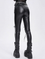 Black Gothic Punk Hollow Out Lace-Up Synthetic Leather Pants for Women