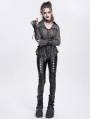 Black Gothic Punk Hollow Out Lace-Up Synthetic Leather Pants for Women