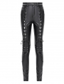 Black Gothic Punk Hollow Out Lace-Up Synthetic Leather Pants for Women