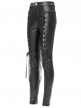 Black Gothic Punk Hollow Out Lace-Up Synthetic Leather Pants for Women