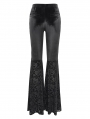 Black Gothic Retro Sexy Velvet Lace Applique Flared Pants for Women