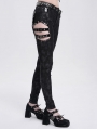 Black Gothic Punk Skull Rivet Cutout Buckle Skinny Pants for Women