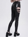 Black Gothic Punk Skull Rivet Cutout Buckle Skinny Pants for Women