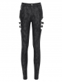 Black Gothic Punk Skull Rivet Cutout Buckle Skinny Pants for Women