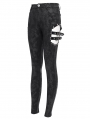 Black Gothic Punk Skull Rivet Cutout Buckle Skinny Pants for Women