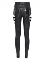 Black Gothic Punk Skull Rivet Cutout Buckle Skinny Pants for Women