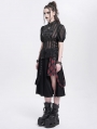 Black Gothic Punk Heart Striped Puff Short Sleeve Shirt for Women