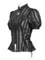 Black Gothic Punk Heart Striped Puff Short Sleeve Shirt for Women