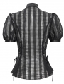 Black Gothic Punk Heart Striped Puff Short Sleeve Shirt for Women