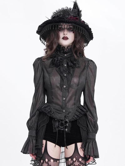 Black Retro Gothic Sexy Long Sleeve Ruffle Shirt for Women