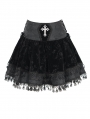 Black Gothic Cross Velvet Splicing Fringe Short Skirt