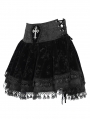 Black Gothic Cross Velvet Splicing Fringe Short Skirt