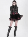 Red Gothic Cross Velvet Splicing Fringe Short Skirt