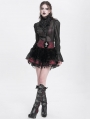 Red Gothic Cross Velvet Splicing Fringe Short Skirt