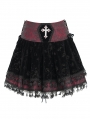 Red Gothic Cross Velvet Splicing Fringe Short Skirt