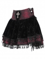 Red Gothic Cross Velvet Splicing Fringe Short Skirt